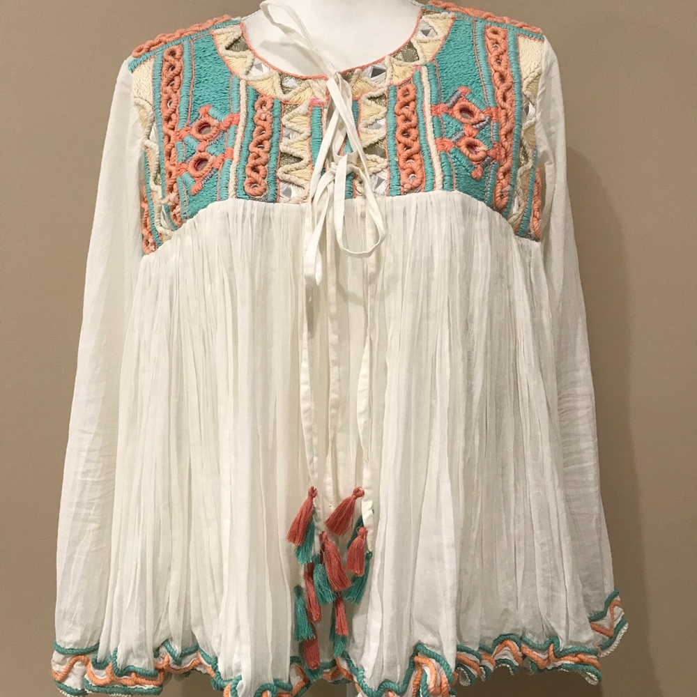 🌺🌺RAGA Woman’s 100% Thin Cotton Chest Pleated, Sleeves, Adorned Top, M - Picture 2 of 14